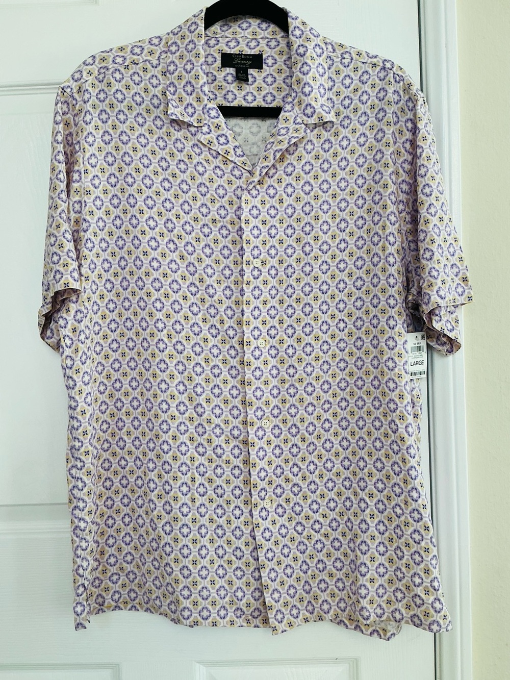 Club Room Lavender and Cream Geometric Short-Sleeve Button-Up